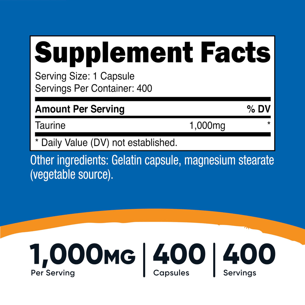 Close-up of Nutricost Taurine 1000mg bottle