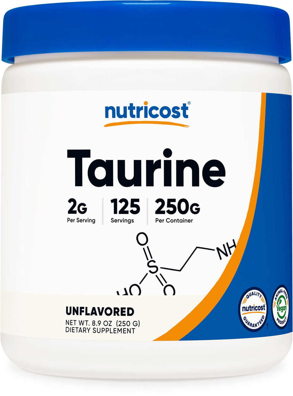 Nutricost Taurine Powder 250g bottle - front view