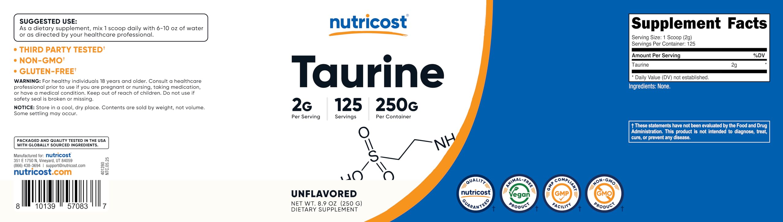 Nutricost Taurine Powder packaging