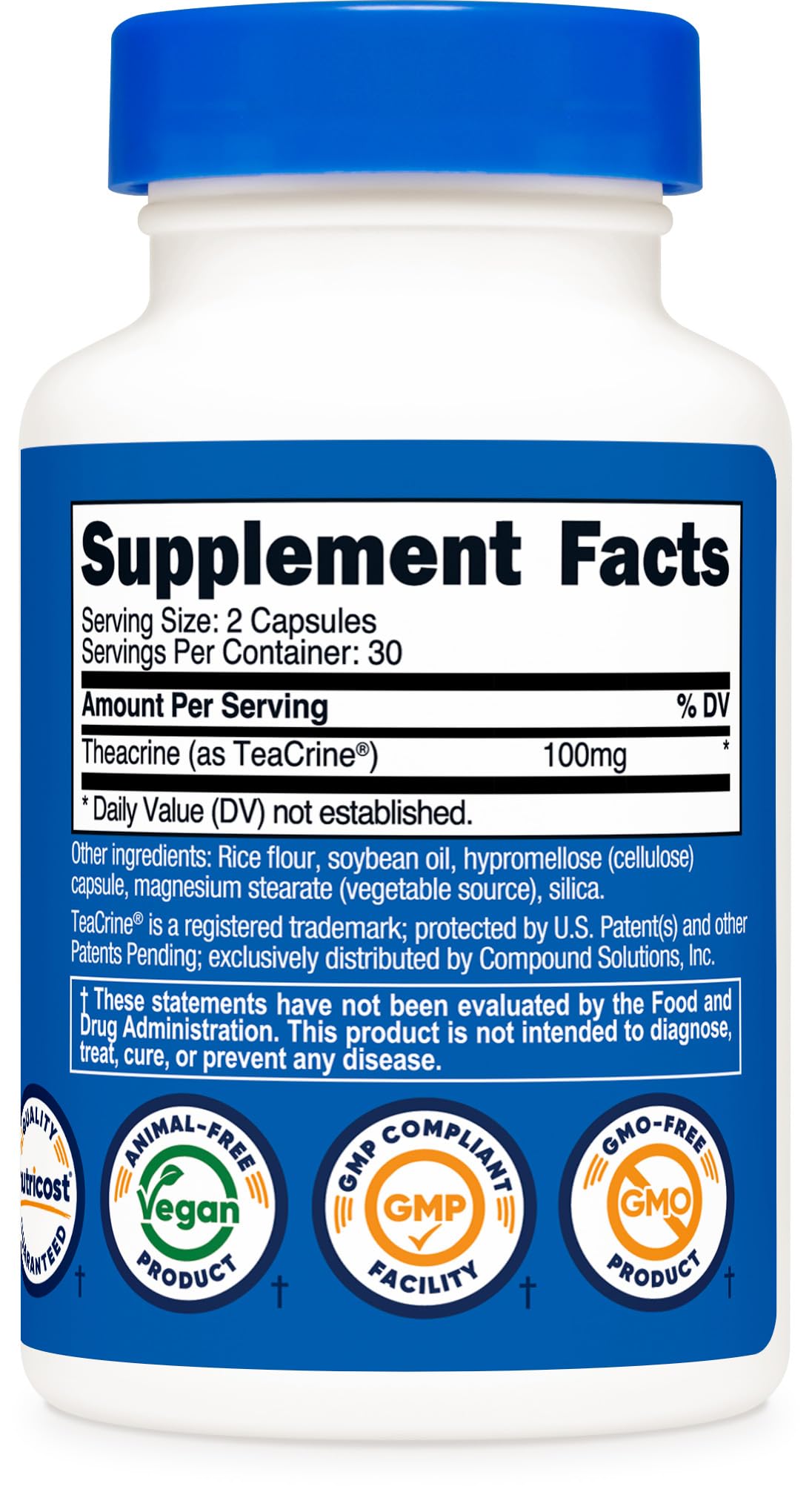 Third-party tested Nutricost Theacrine Teacrine bottle seal