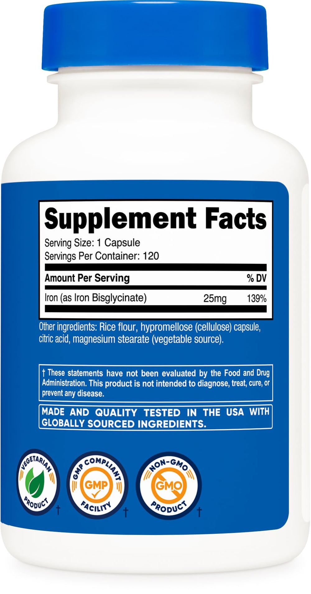 Independent third-party testing lab evaluating Nutricost iron supplement