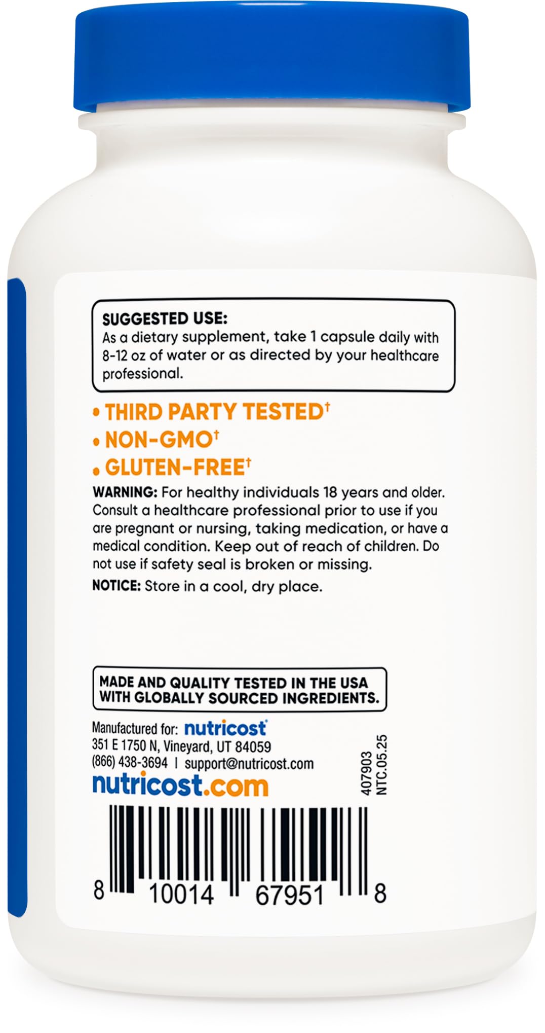 Nutricost TMG 750mg bottle label showing nutrition facts