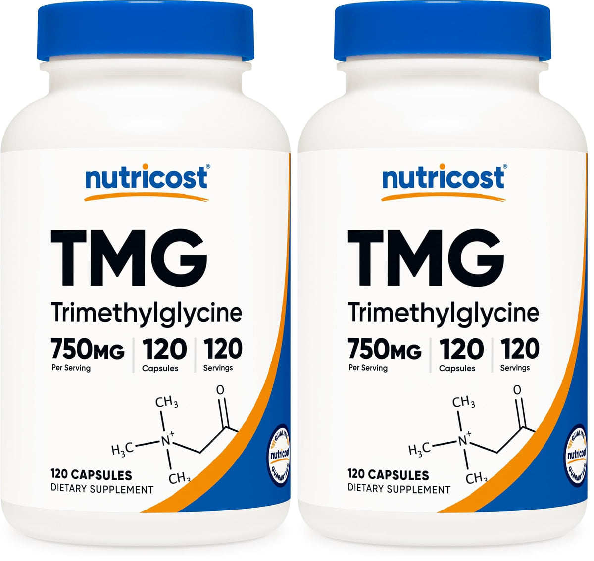 Front view of Nutricost TMG 750mg bottle (Pack of 2)