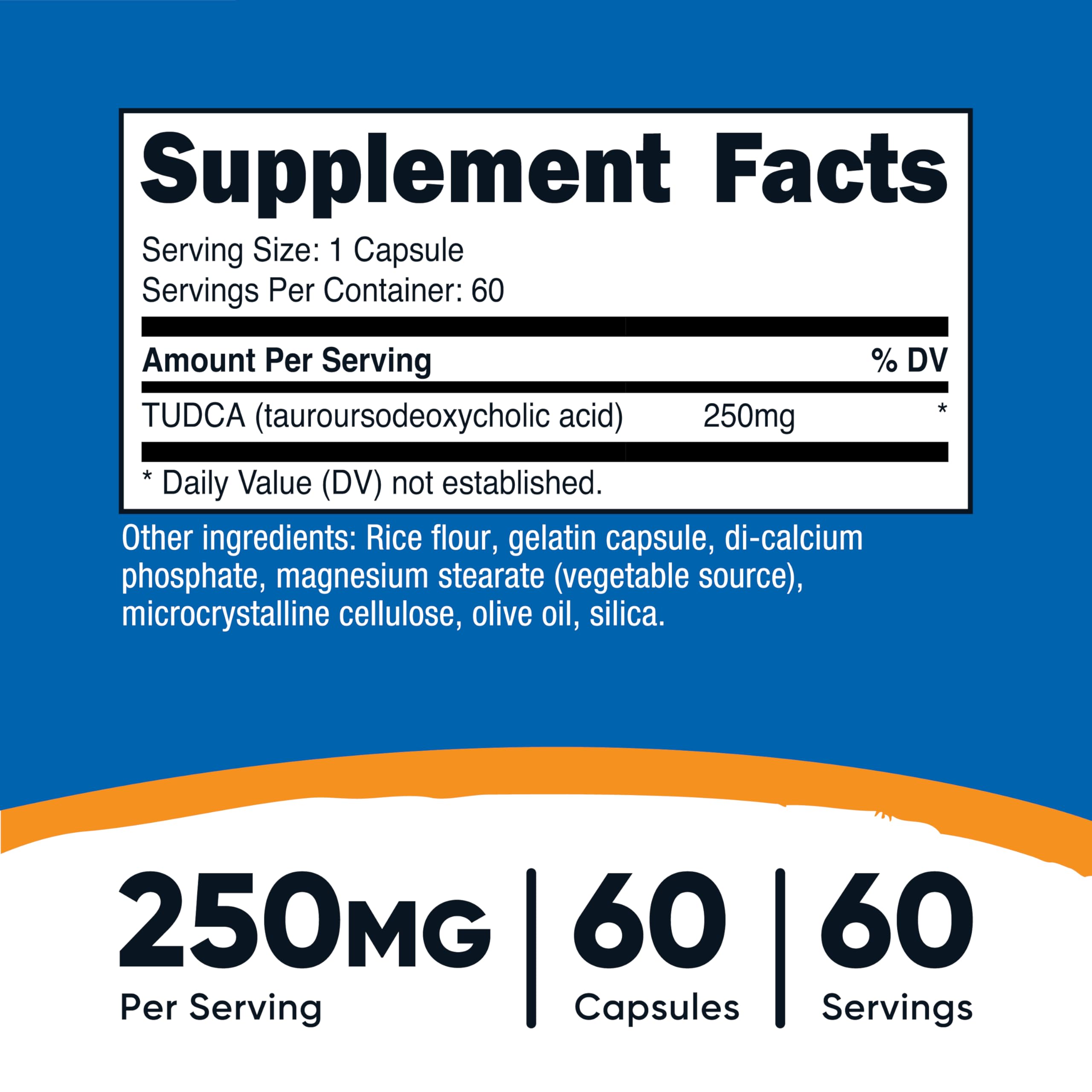 Close-up of Tudca 250mg bottle label