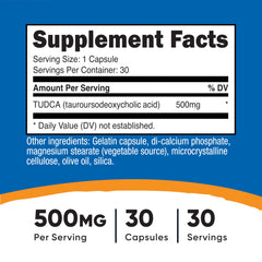 Close-up of Tudca 500mg capsules