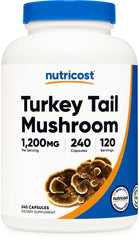 Nutricost Turkey Tail Mushroom Capsules bottle label showing 1200 mg per serving