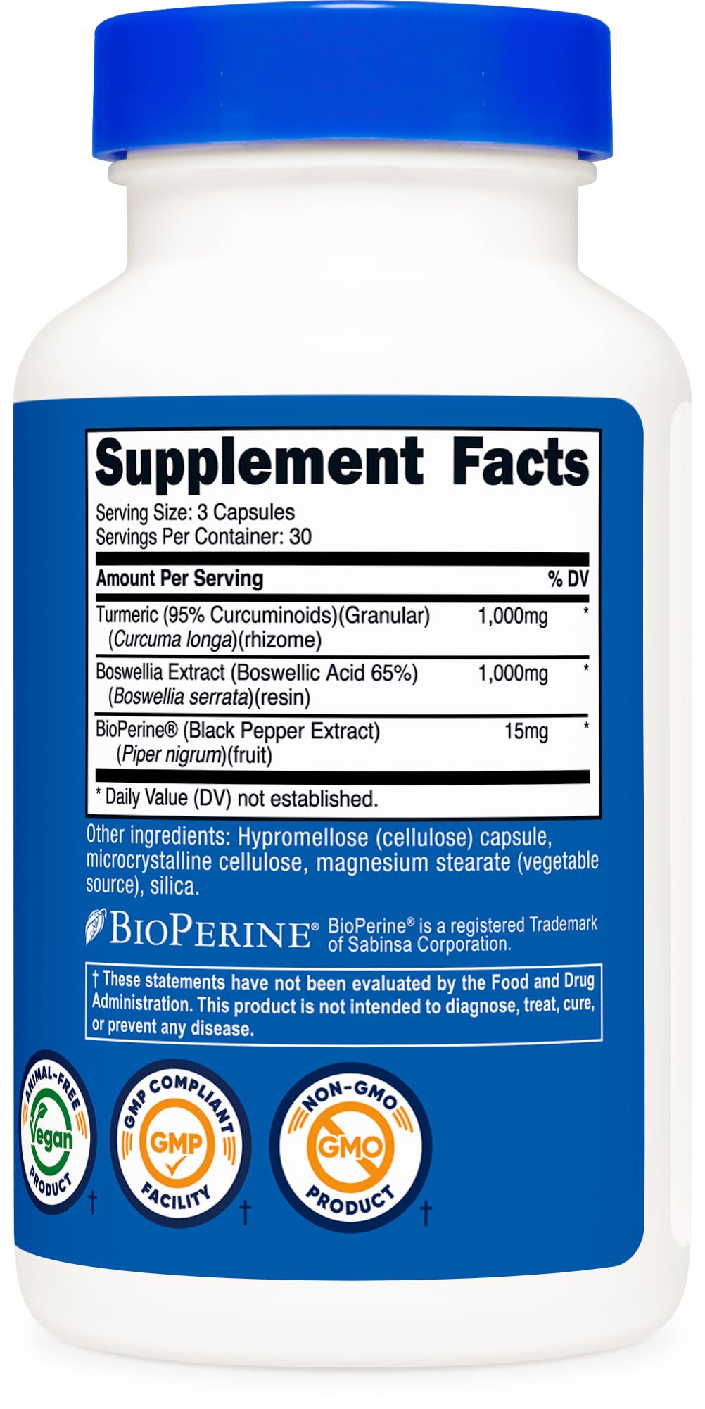 Nutricost Turmeric + Boswellia 2000mg bottle with 90 capsules in display