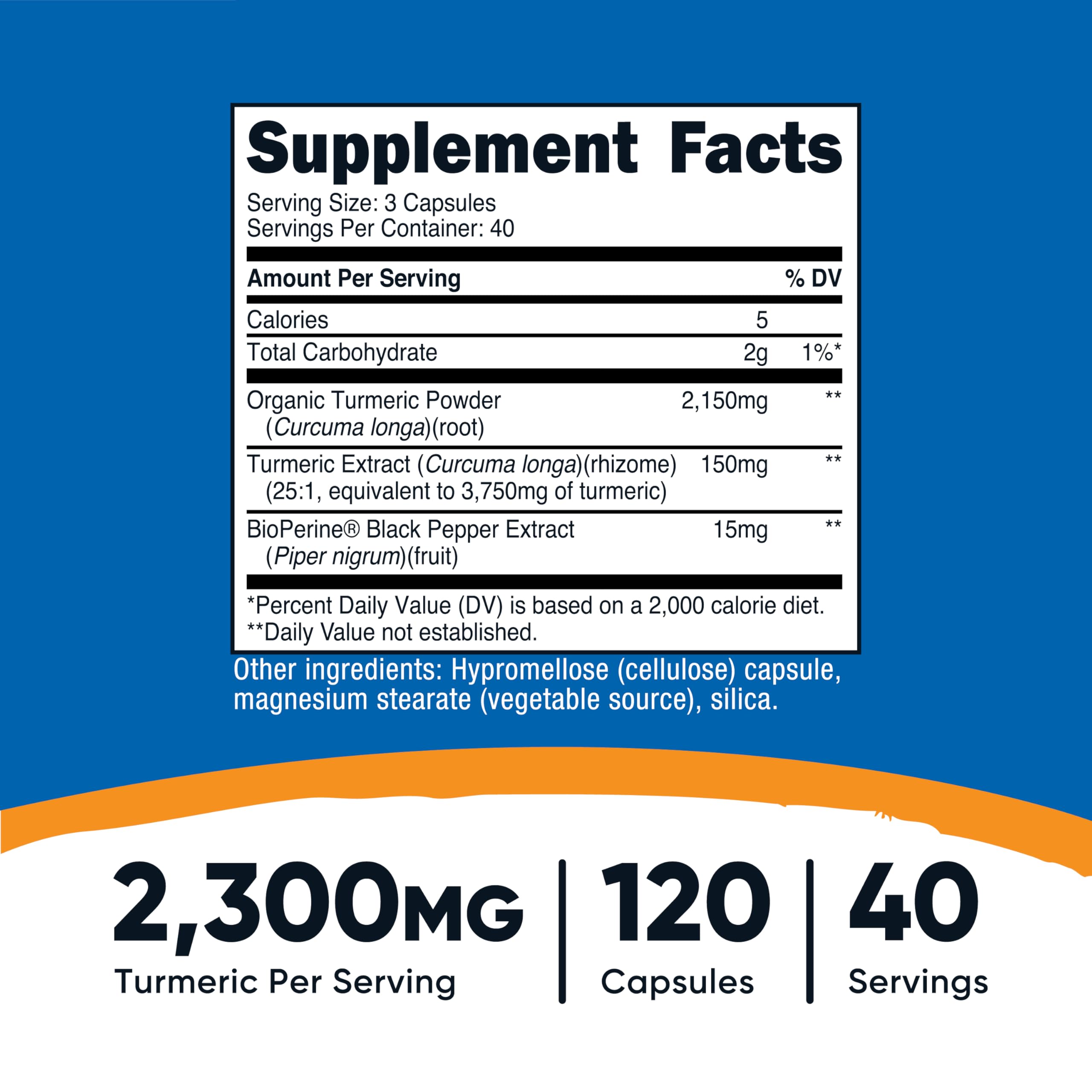 Close-up of label highlighting 2300mg per serving