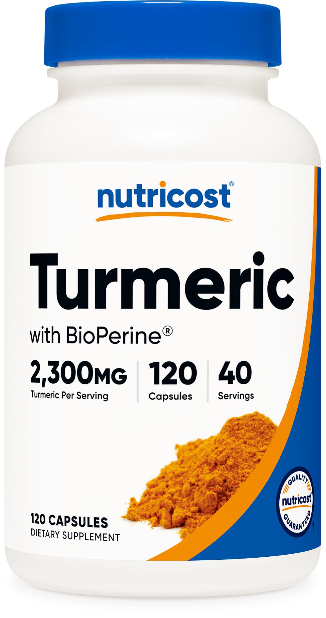 Nutricost Turmeric Curcumin bottle front view with BioPerine