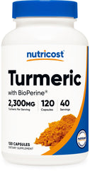 Nutricost Turmeric Curcumin bottle front view with BioPerine