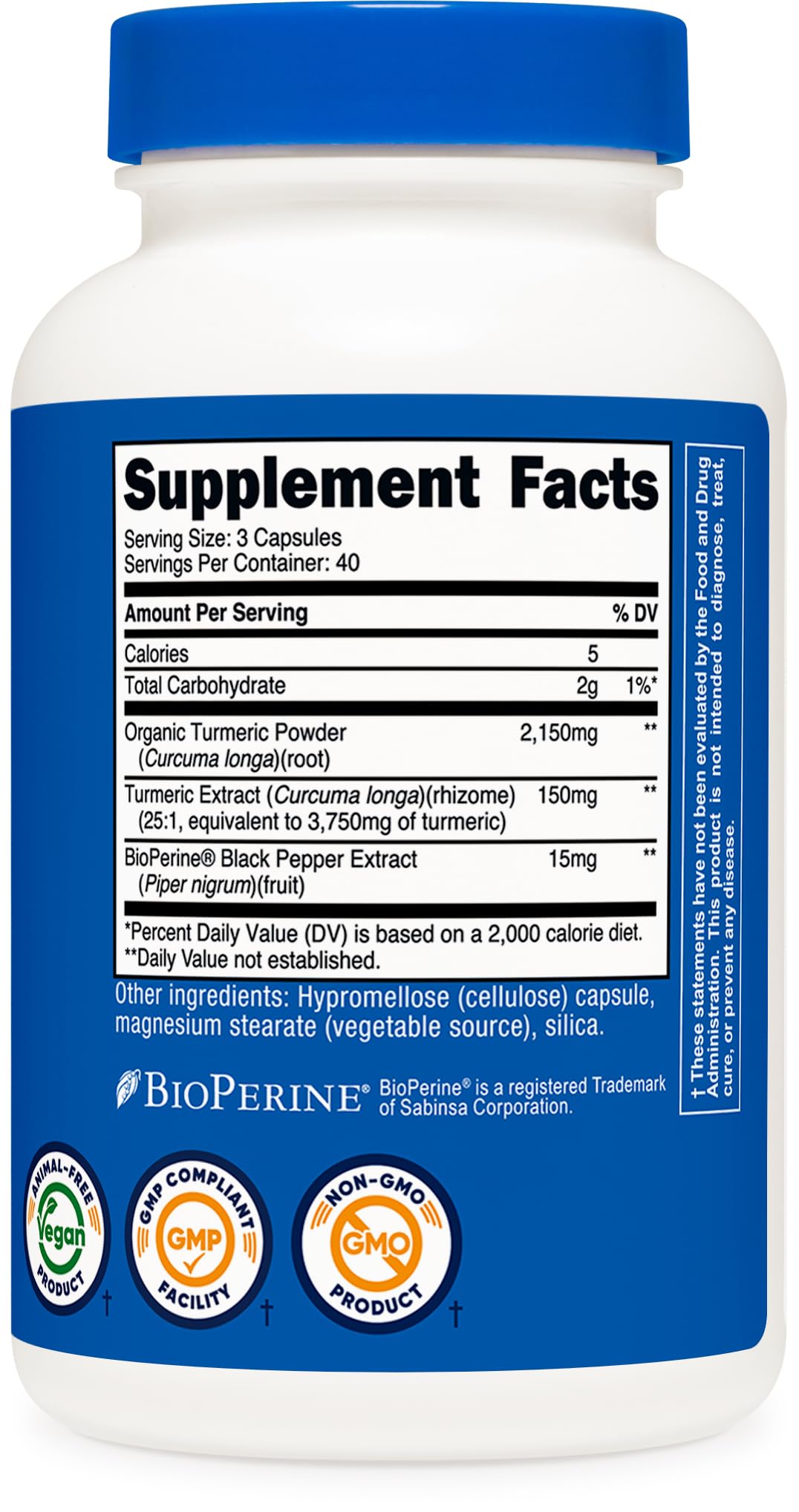 Bottle front view with product label details