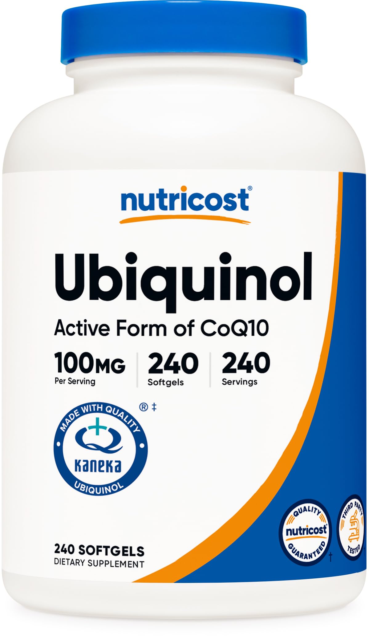Nutricost Ubiquinol Softgels bottle with 100 mg per softgel, 240 count