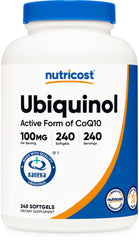 Nutricost Ubiquinol Softgels bottle with 100 mg per softgel, 240 count