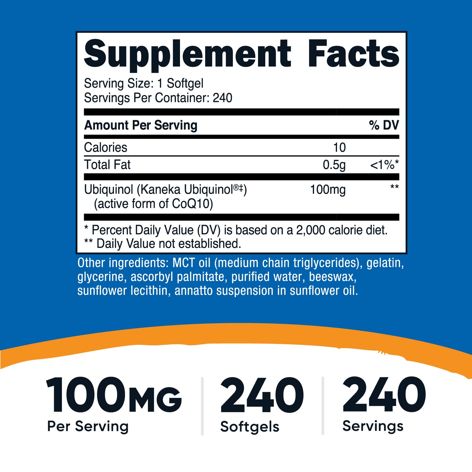 Close-up view of Nutricost Ubiquinol Softgels (100 mg)