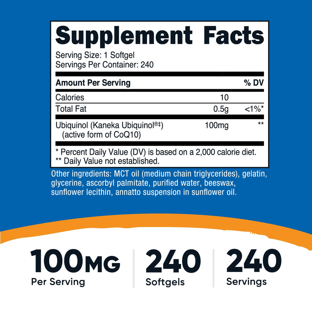 Close-up view of Nutricost Ubiquinol Softgels (100 mg)