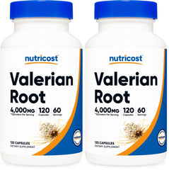 Nutricost Valerian Root Capsules bottle label showing 1000mg per serving and 4:1 extract