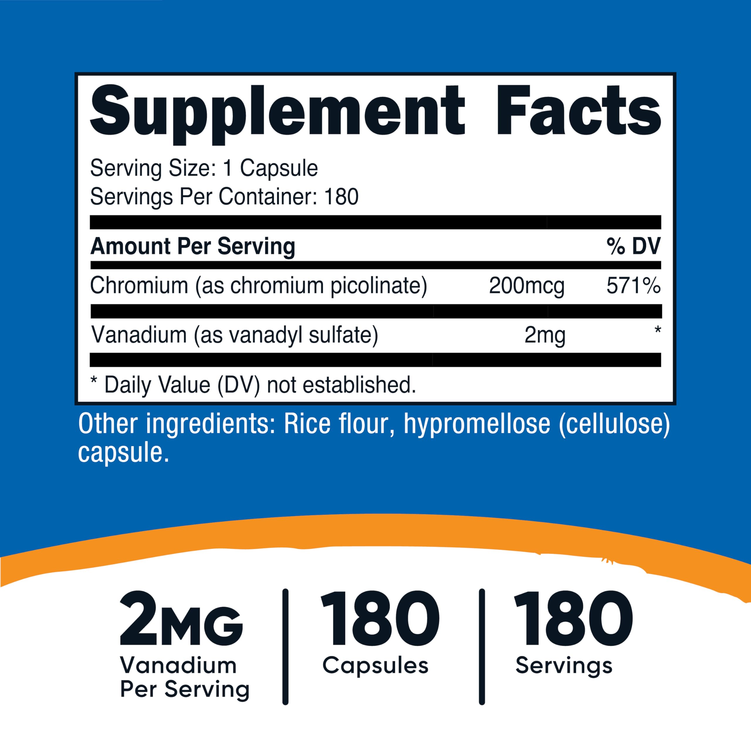 Vanadium 2mg + Chromium 200mcg per serving label