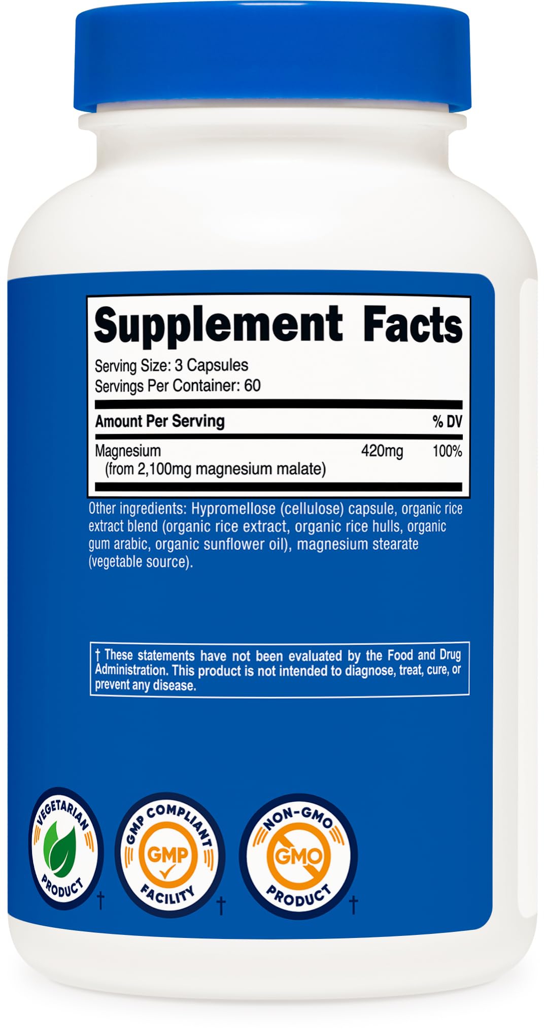 Certification and ISO testing imagery for Nutricost Magnesium Malate