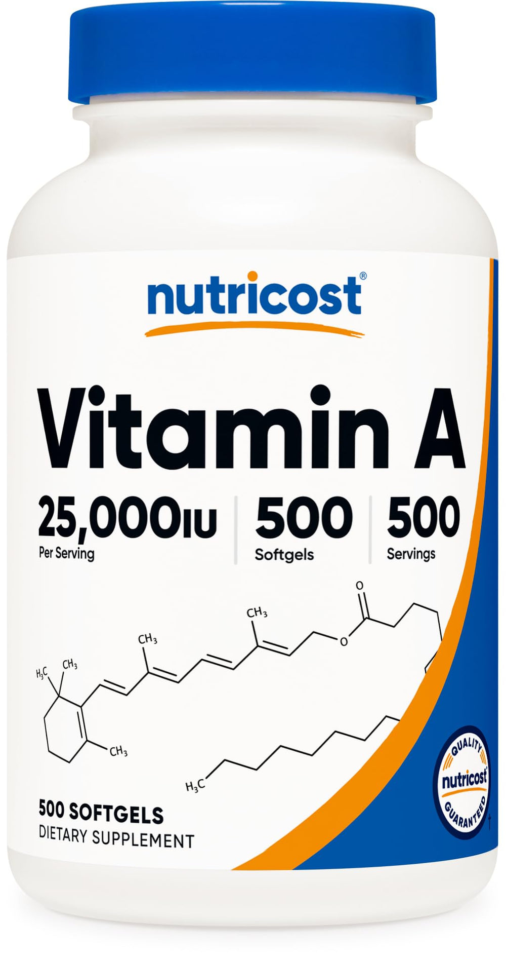 Nutricost Vitamin A 25,000 IU bottle with 500 softgels