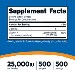 Vitamin A serving size 25,000 IU from Retinyl Palmitate