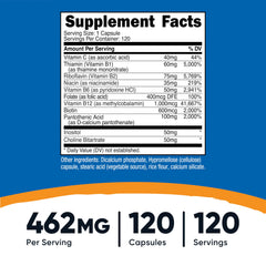 Label showing B vitamins and 462mg per capsule