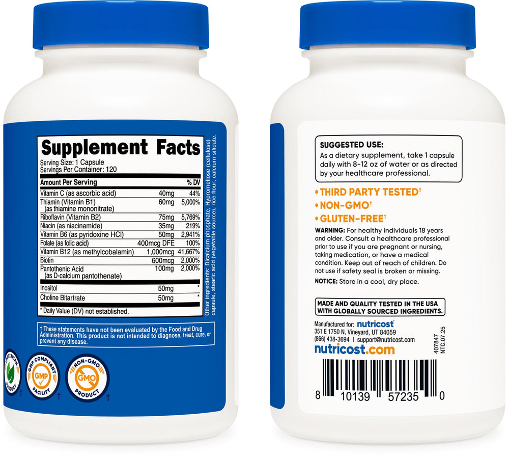 Close-up of ingredients and B vitamin list on label