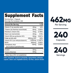 Bottle opened showing 240 vegetarian capsules