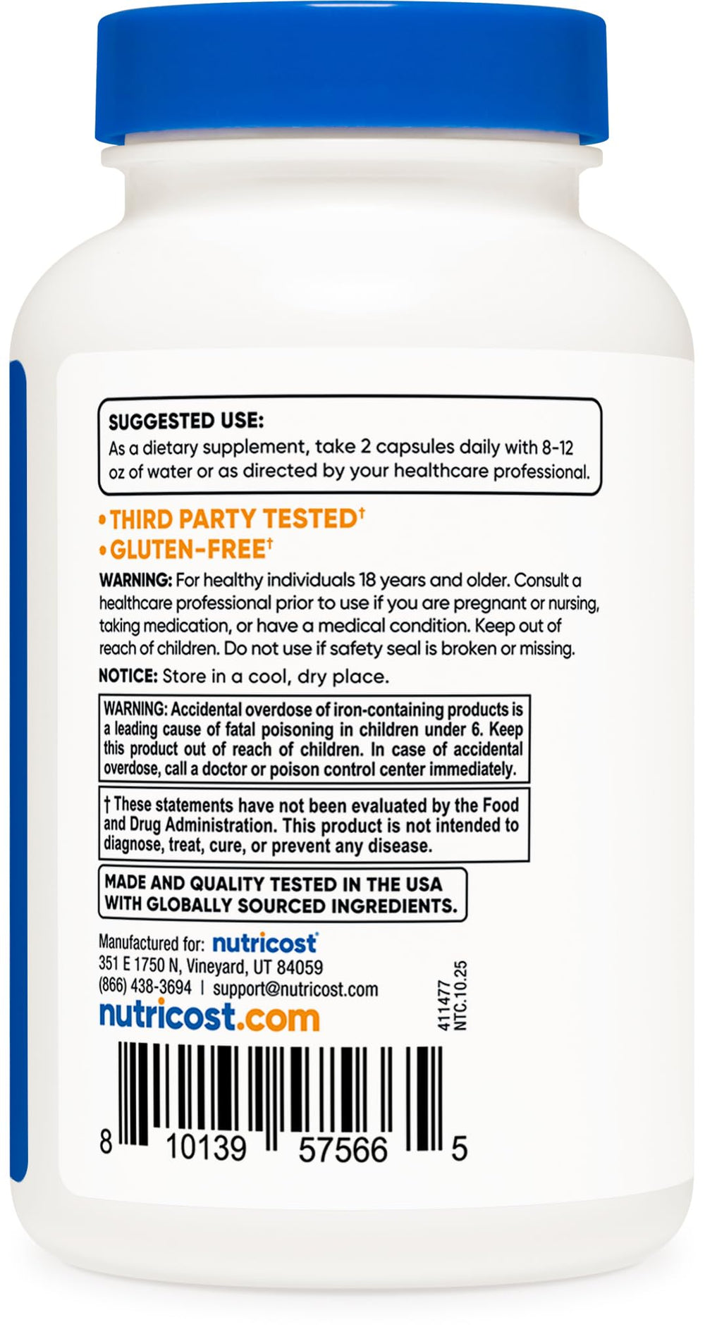 Vitamins included in Nutricost B Complex: B1, B2, B6, B12, Folate, Biotin