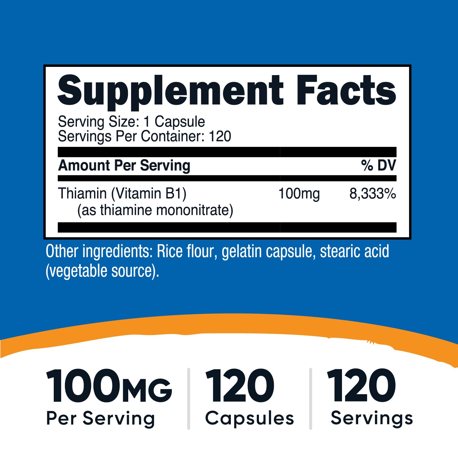 Close-up of Vitamin B1 Thiamine 100mg label