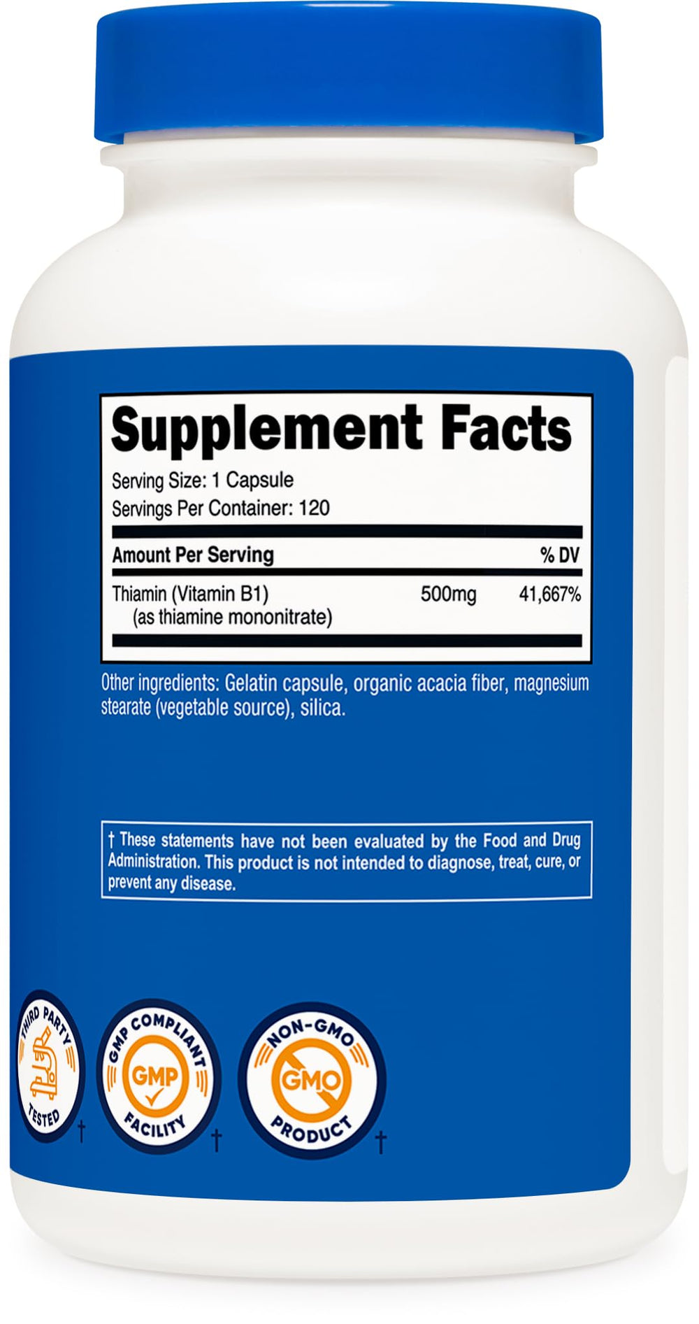 Nutrition facts panel for Nutricost Vitamin B1 supplement