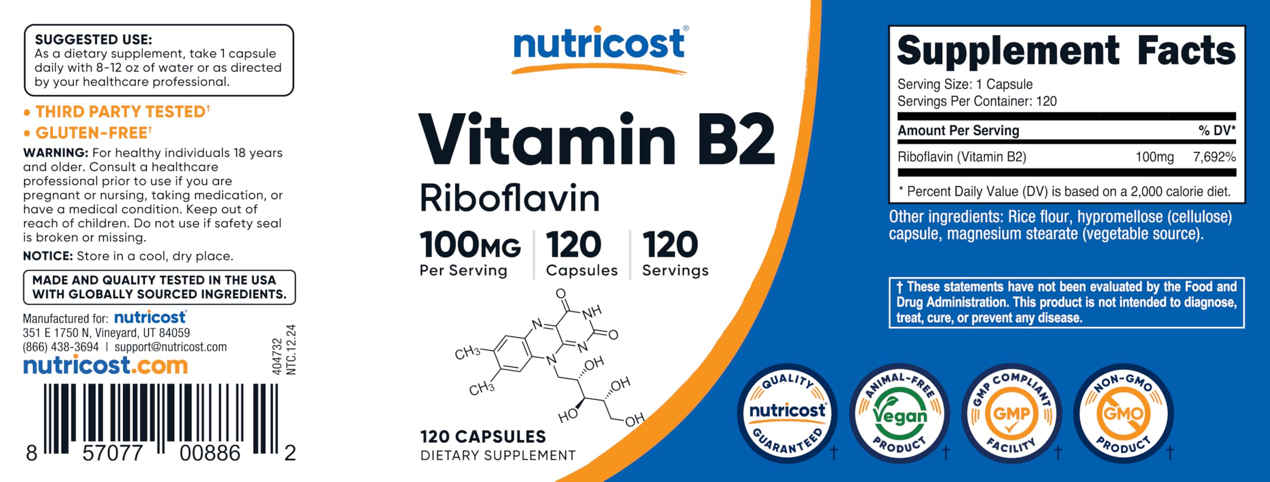 Label details showing Vitamin B2 100mg dosage