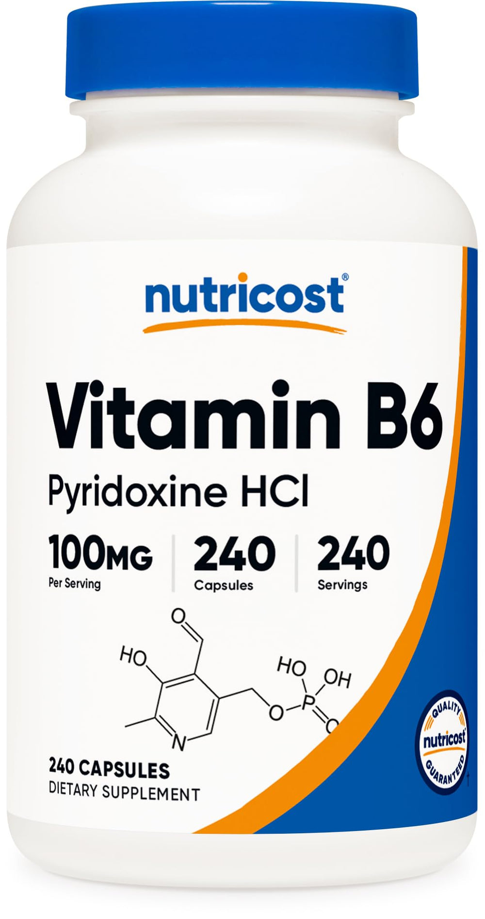 Nutricost Vitamin B6 100mg Pyridoxine HCl bottle label