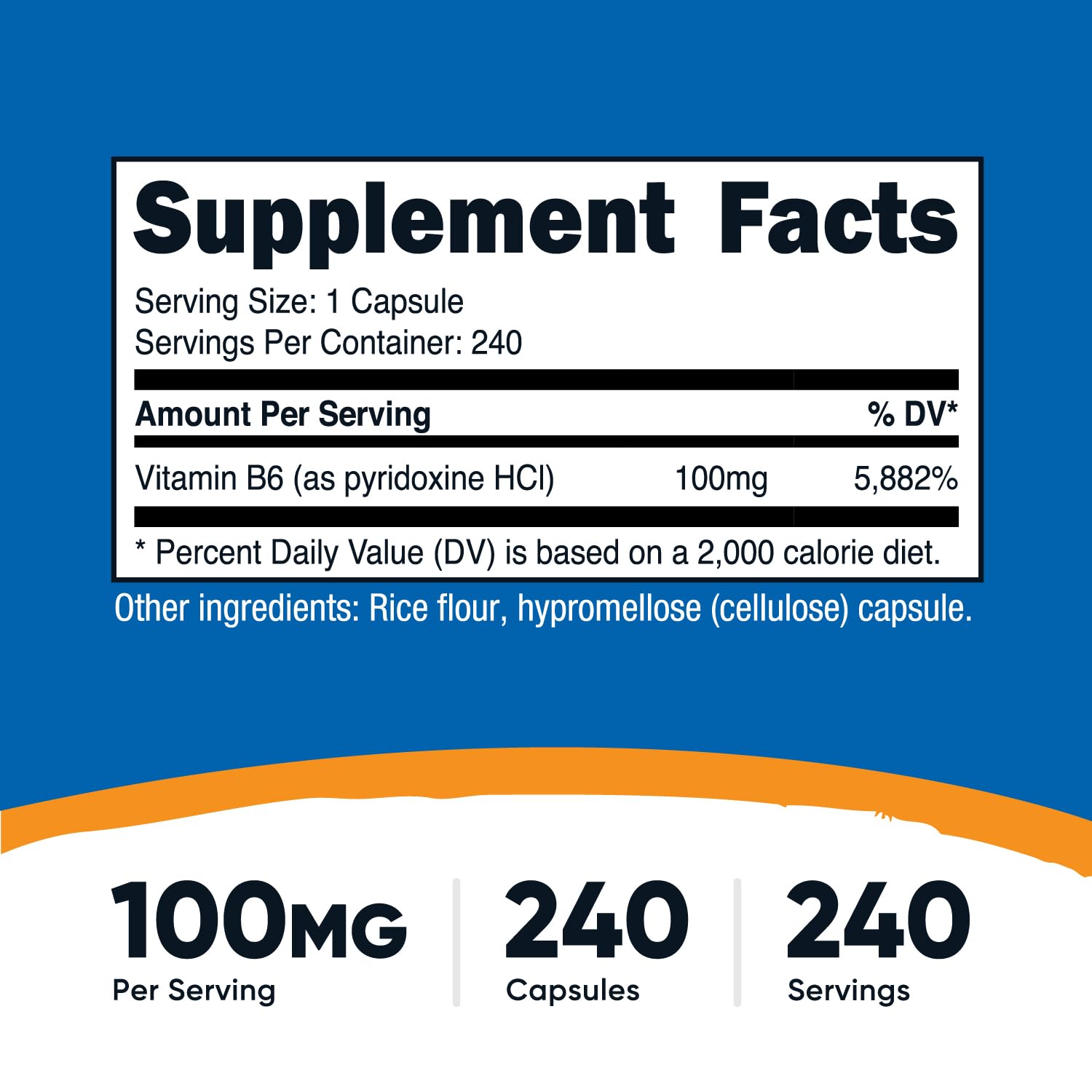 Nutricost Vitamin B6 100mg bottle and 240 capsules in container