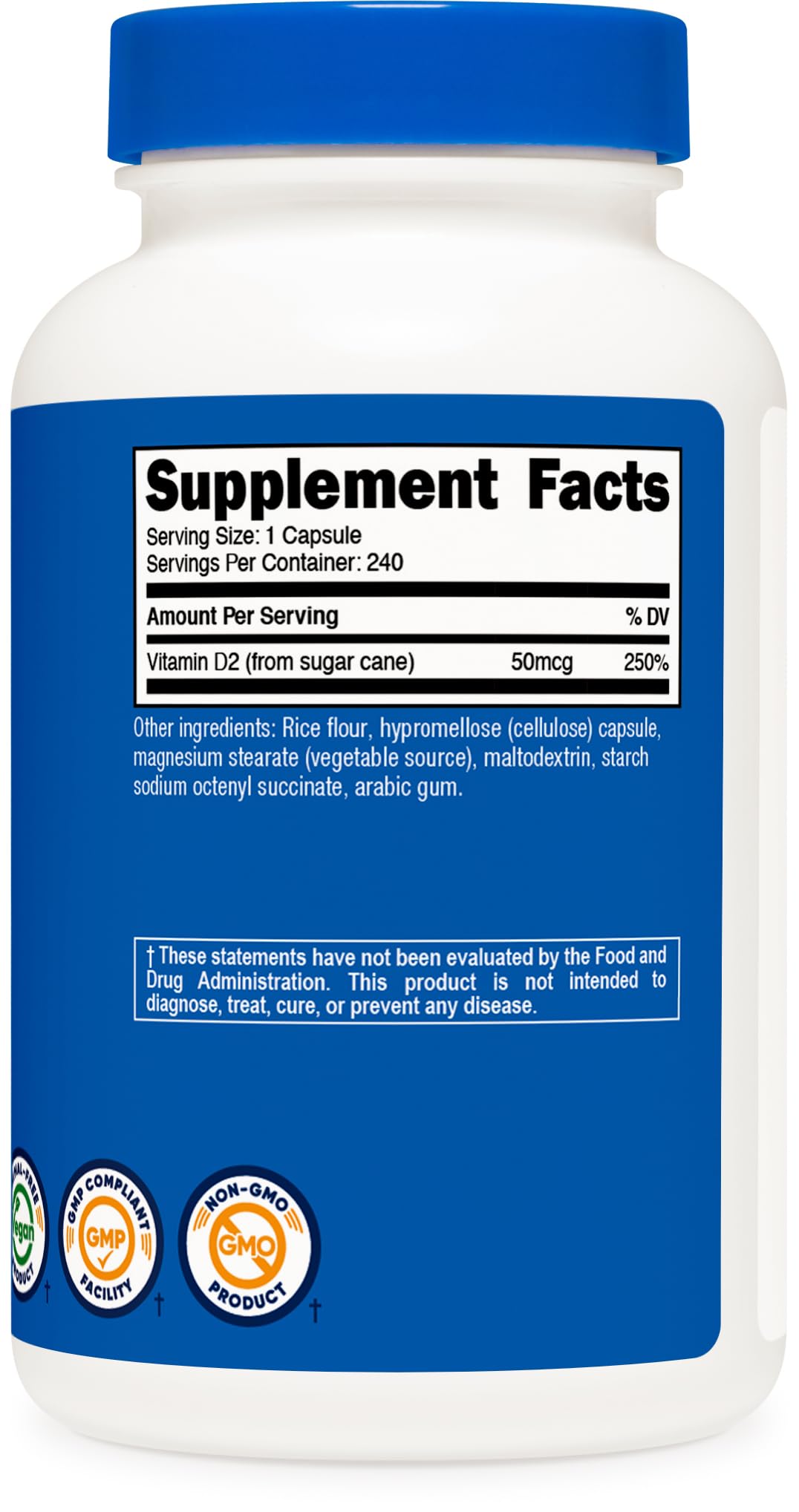 Nutricost Vitamin D2 bottle featuring 2000 IU label