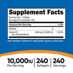 Close-up of Vitamin D3 10000 IU softgel capsule