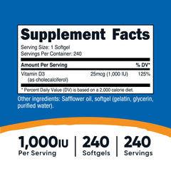 Close-up of Nutricost Vitamin D3 1000 IU Softgels bottle