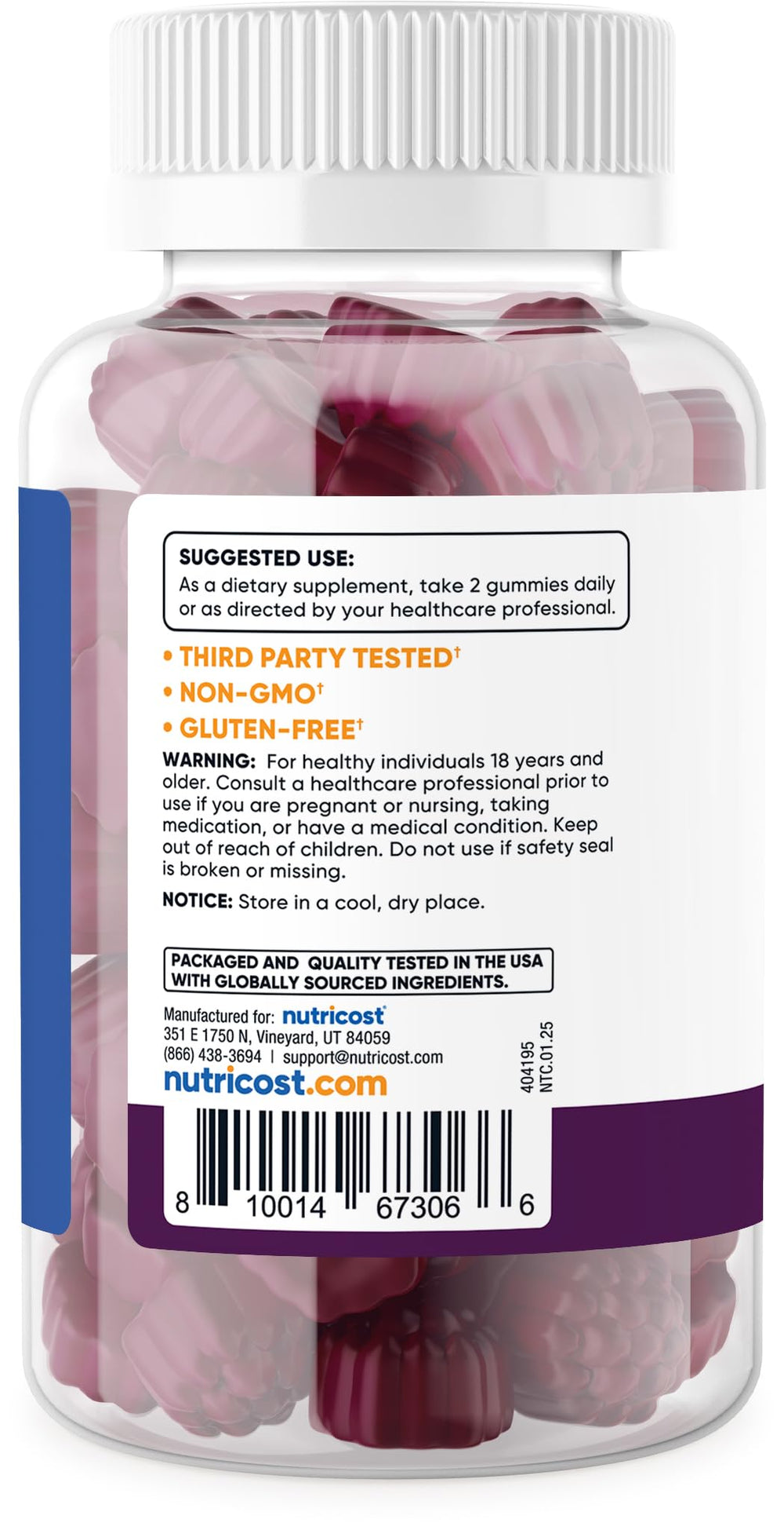 Packaging plate showing Nutricost Vitamin D3 Gummies and nutrition label