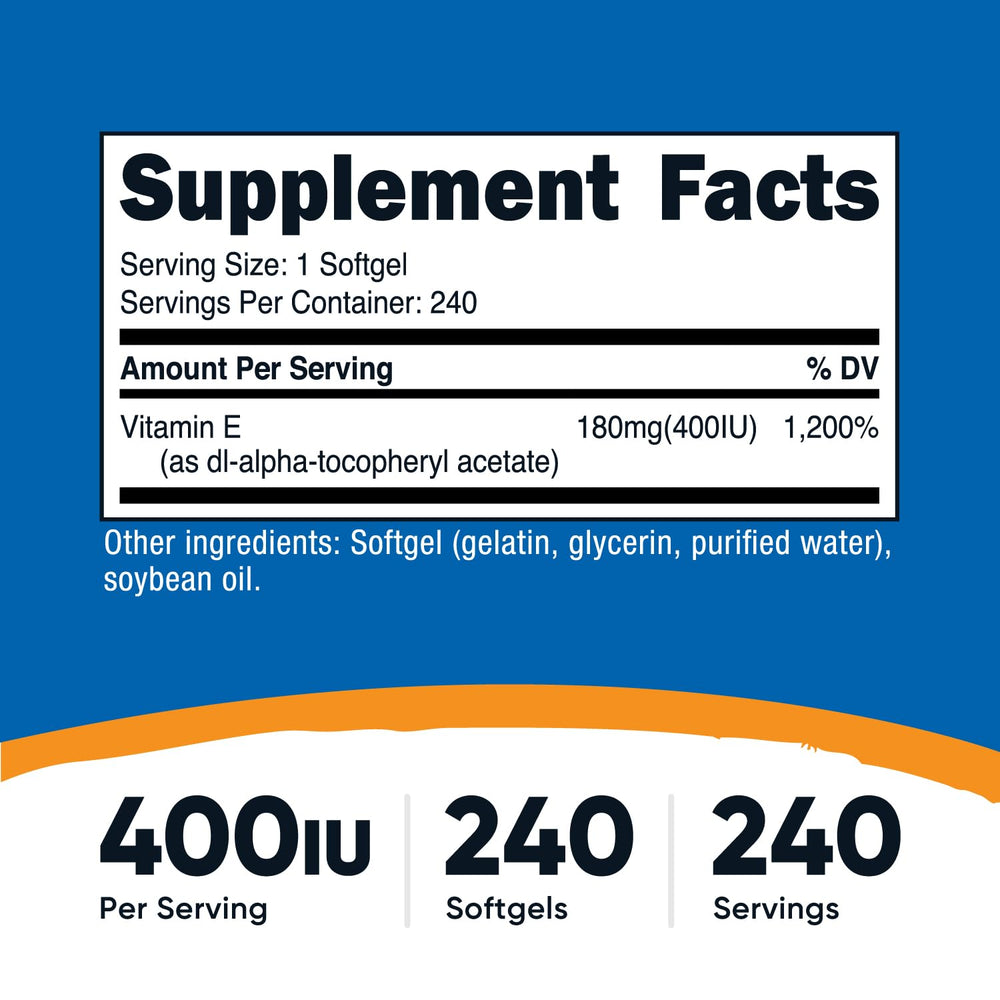 Close-up of Vitamin E 400 IU softgels