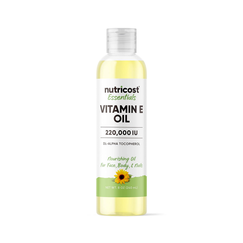 Nutricost Vitamin E Oil 8 oz bottle with 230,000 IU label on white background