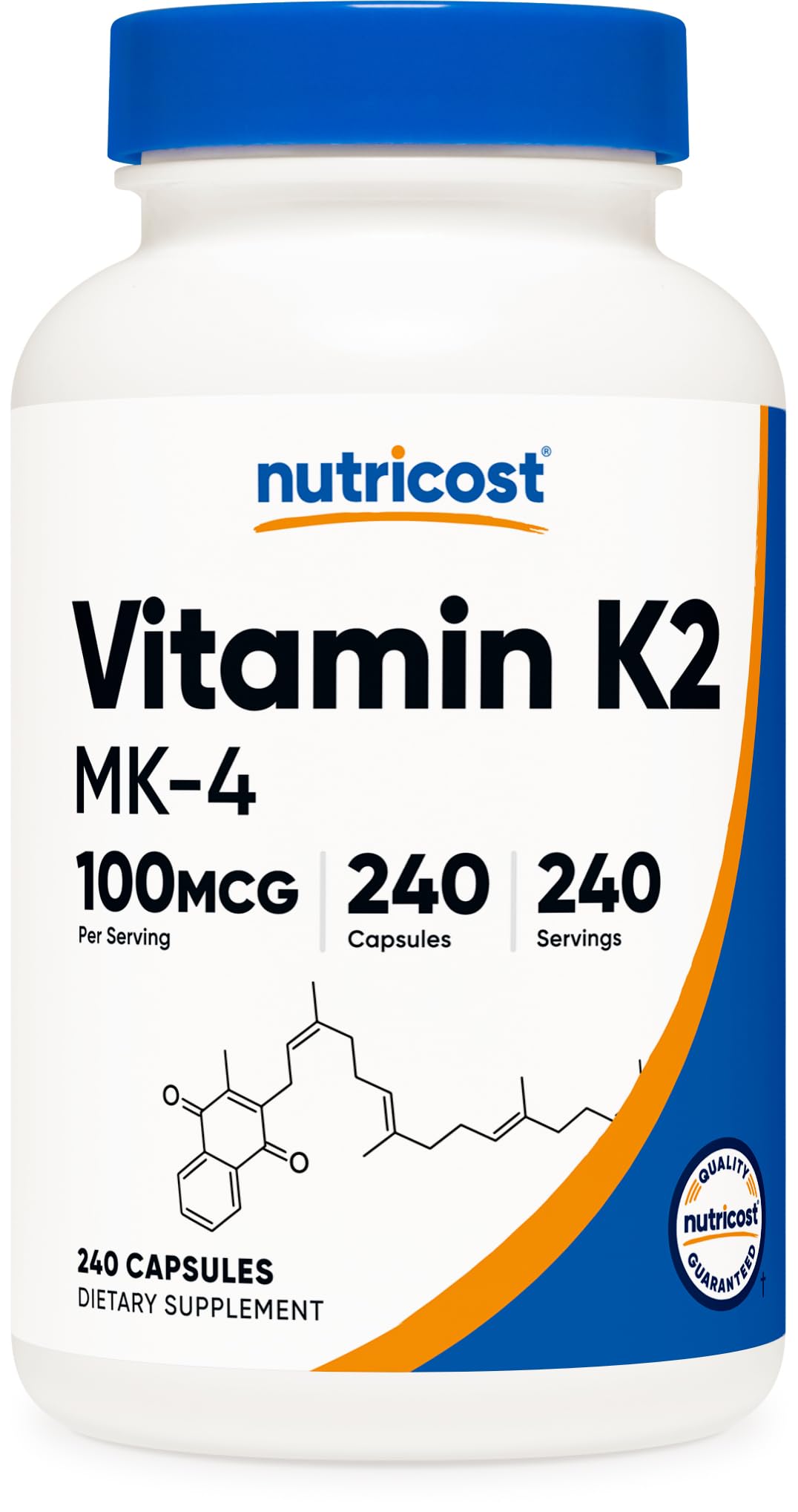 Bottle of Nutricost Vitamin K2 MK-4 240 capsules with label