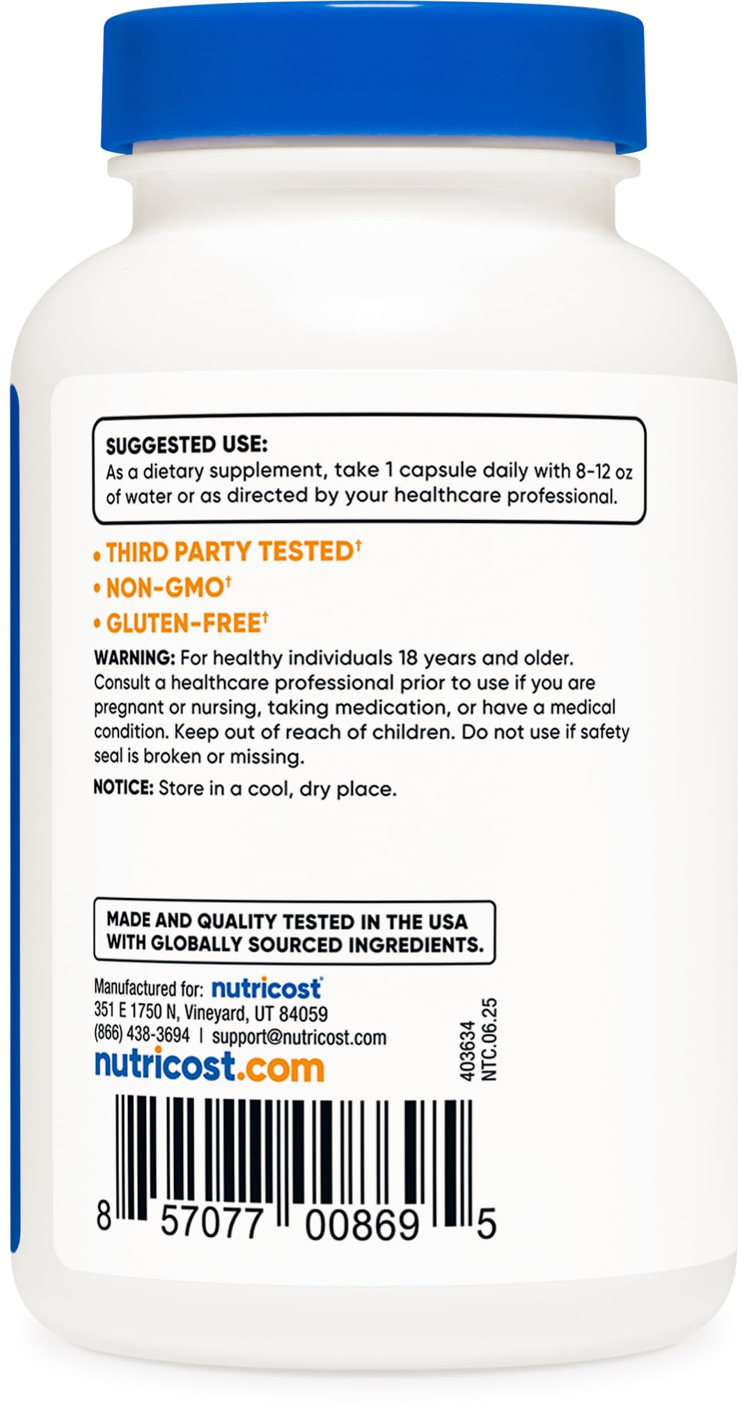 Serving bottle showing 240 capsules per bottle