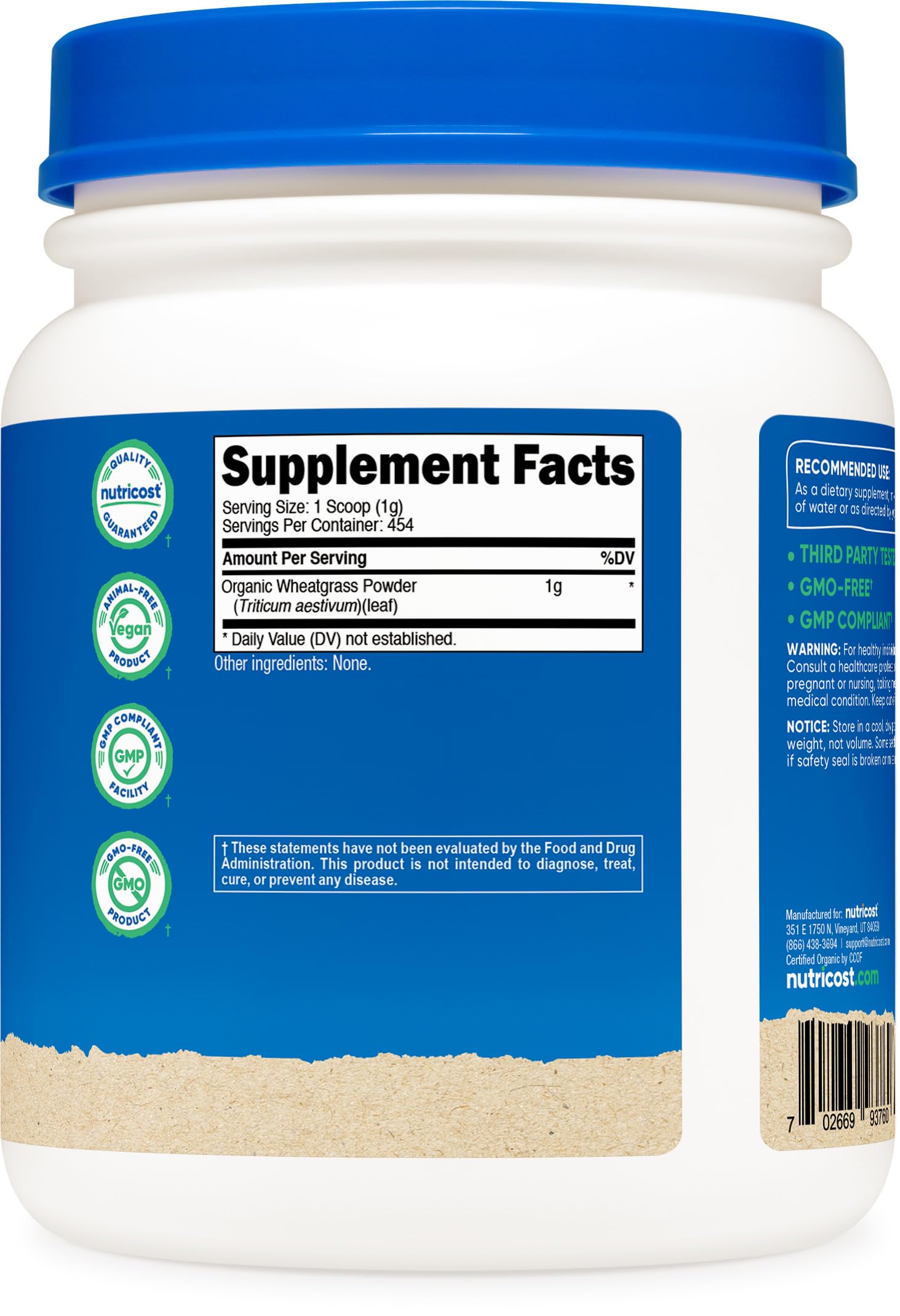 ISO-accredited lab testing certificates for Nutricost Wheatgrass Powder