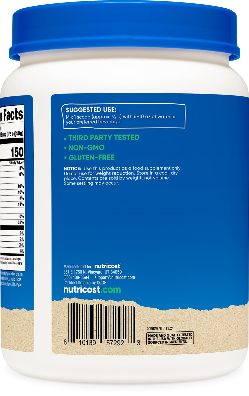 Nutricost Whey Protein Concentrate gluten-free packaging highlights clean labeling.