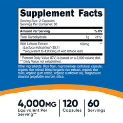 Close-up of Nutricost Wild Lettuce Extract bottle label with 4,000 mg equivalent