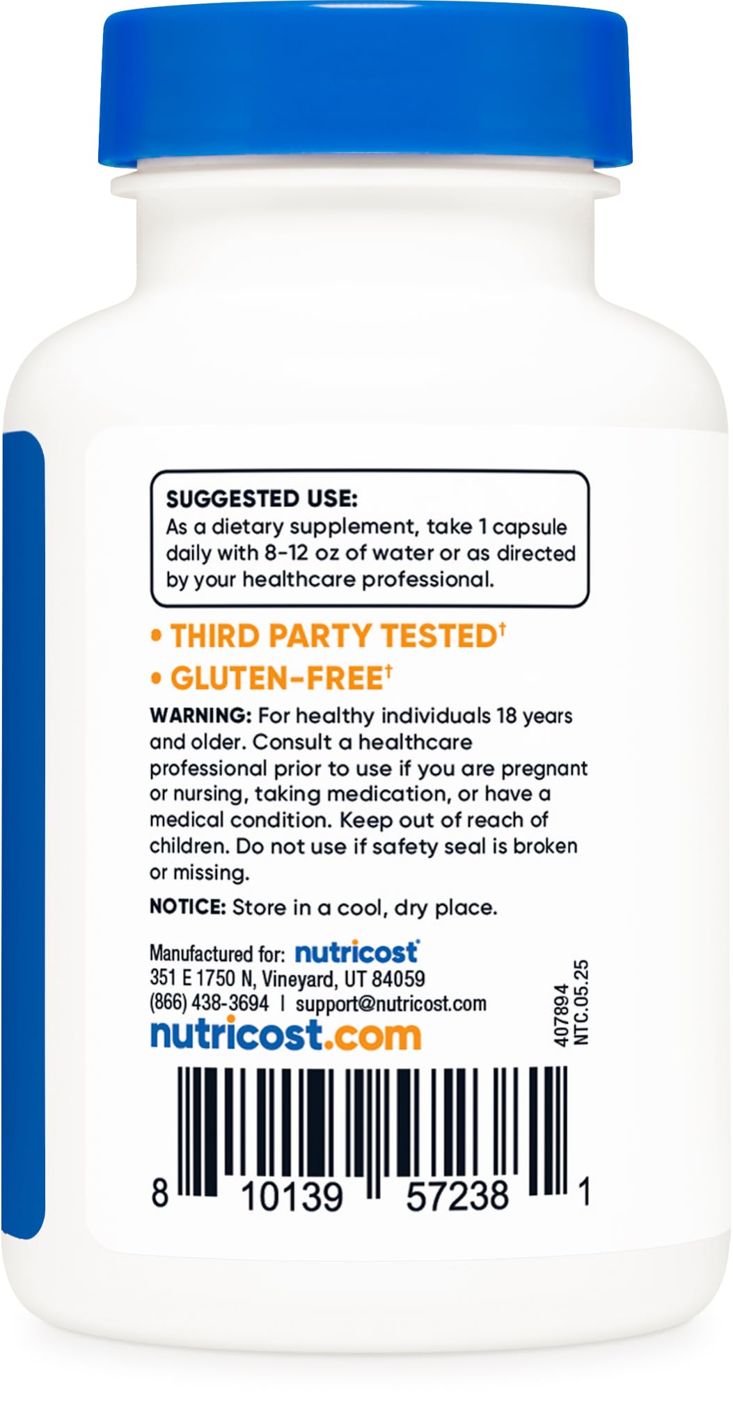 Non-GMO, vegetarian zinc and copper supplement bottle