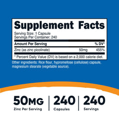 Close-up of Nutricost Zinc Picolinate 50mg bottle label