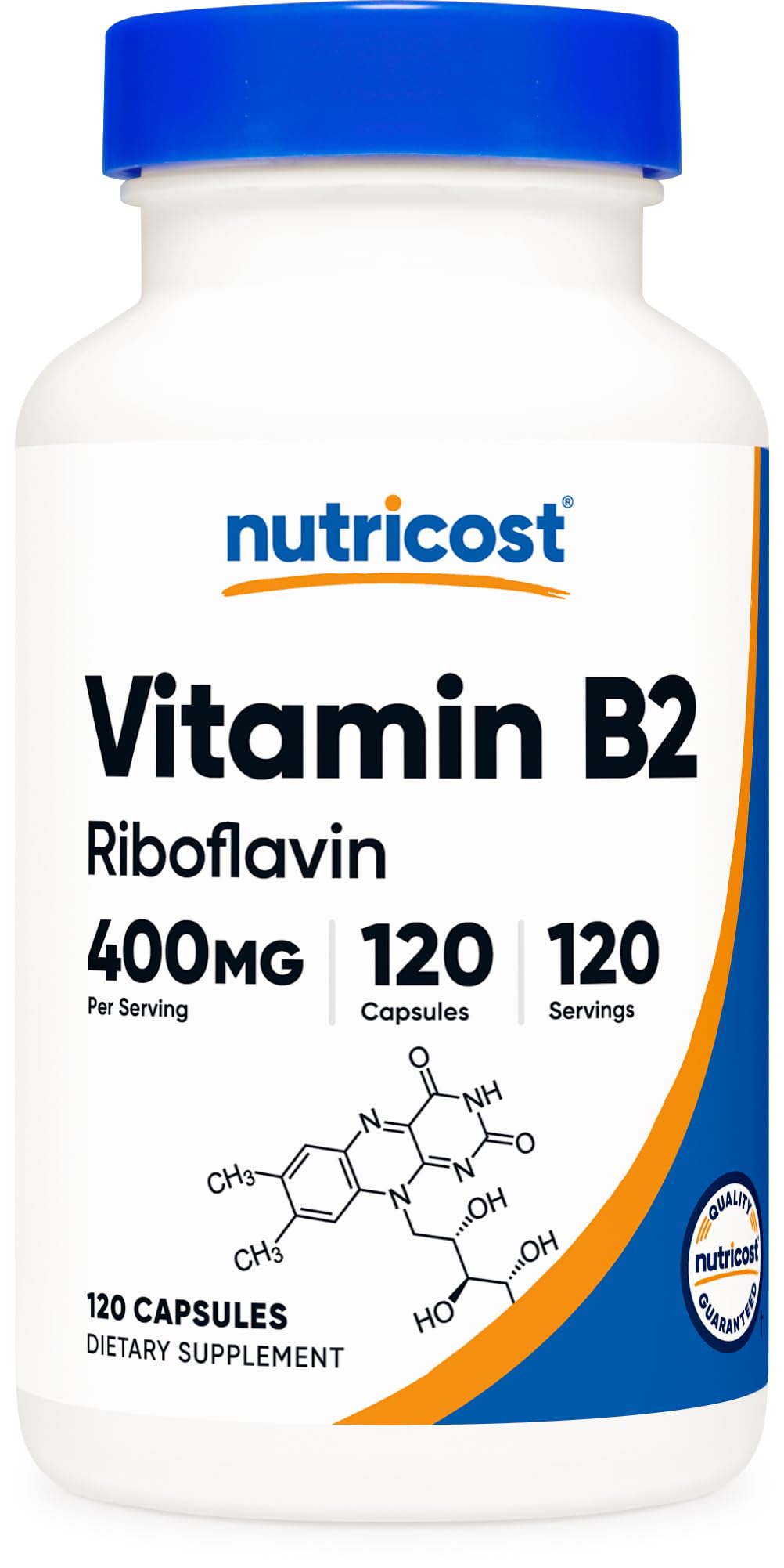 Nutricost Vitamin B2 Riboflavin 400mg bottle front label