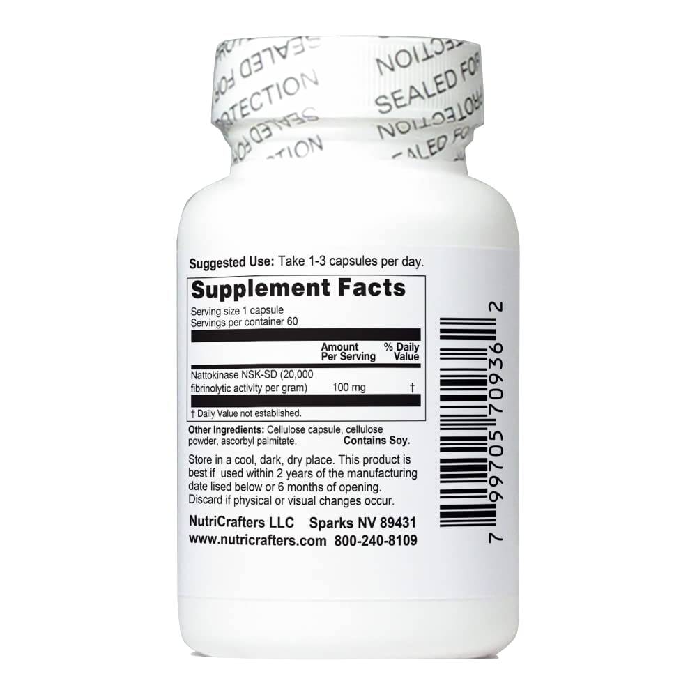Bottle image of NutriCrafters nattokinase NSK-SD 2000u 60 vegetarian capsules