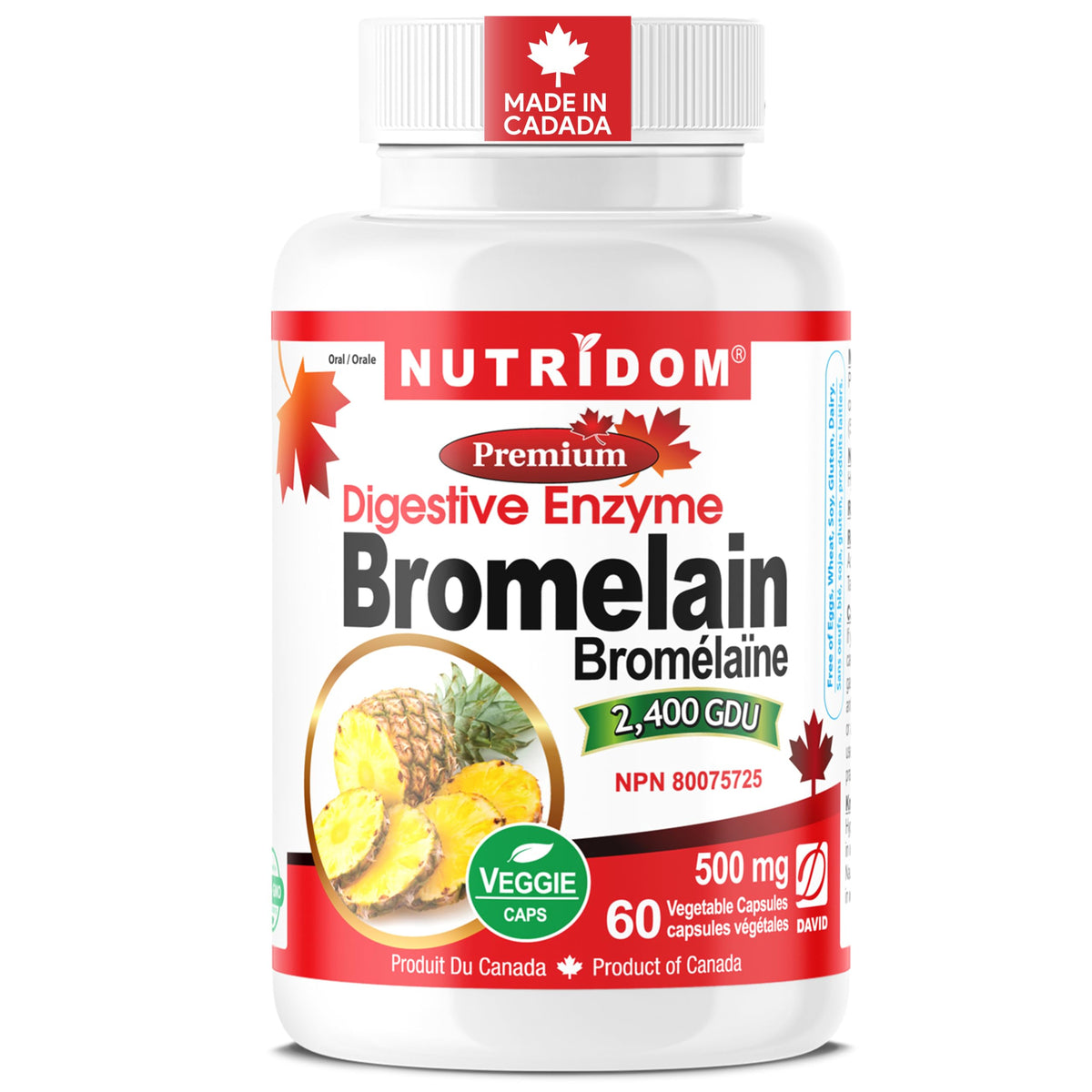 Bottle of Nutridom Bromelain 500mg capsules 60-count