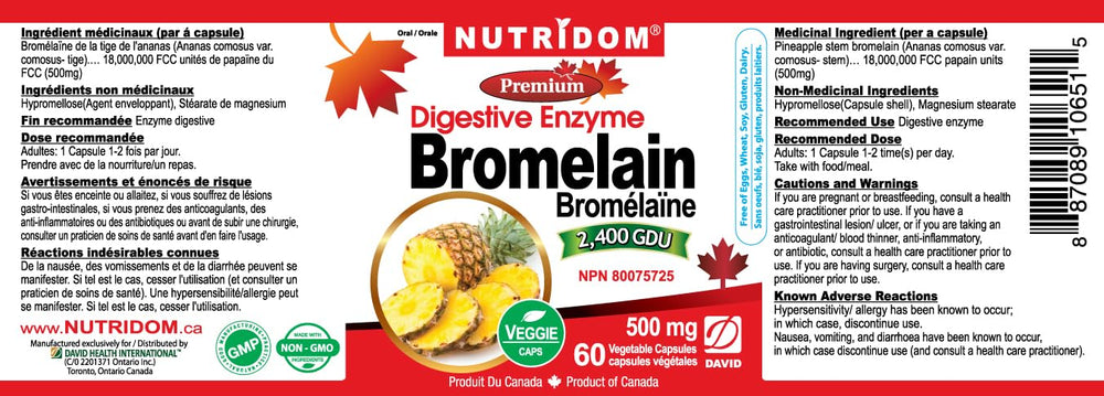 Close-up of Bromelain capsules highlighting 500 mg dosage
